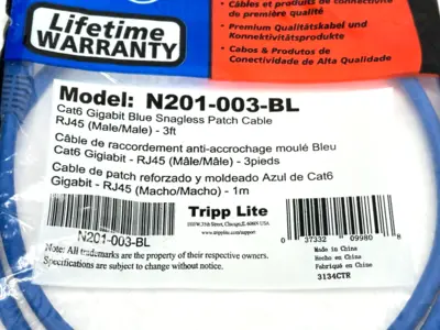 Tripp Lite N201-003-BL Cat6 Gigabit Blue Snagless Patch Cable 3ft LOT OF 2