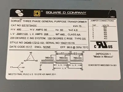 IPC2TC1EE | Square D 225A Integrated Power Center 2 (IPC2) Transformer Combo 480/277V 75KVA - Used