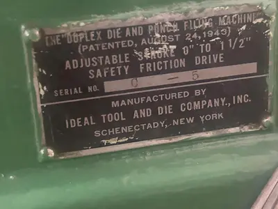 Ideal Tool & Die Company Duplex Die & Punch Filling Machine