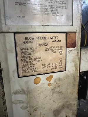 1998 BLOW SC2-300-120-60 Straight Side Double Crank Press | Universal Press & Machinery (UPM) (16)