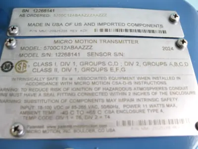 Used Micro Motion 5700 C12 ABAAZZZ AAZZZ Sensors New Hampshire US | Bitter End Trading #1493542
