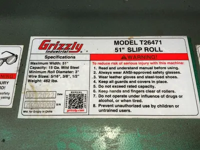 Used 2022 GRIZZLY T26471 Plate Bending Rolls including Pinch Ohio US | HGR 24 #1506584