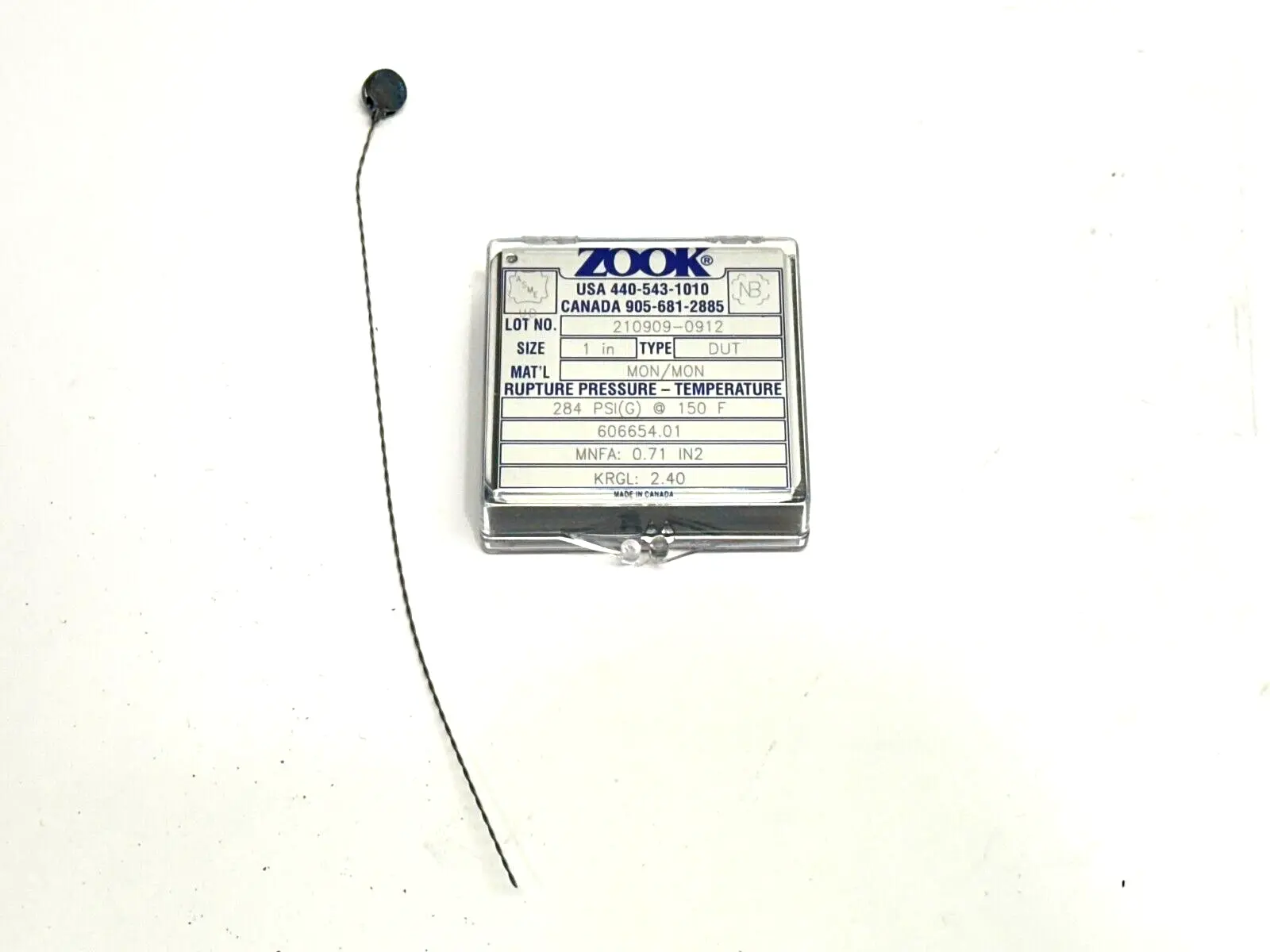 D-0025-U00129, 210909-0912 | ZOOK D-0025-U00129 210909-0912 DUT Series 1" Rupture Disk 284PSIG 150F 606654.01 - New Other