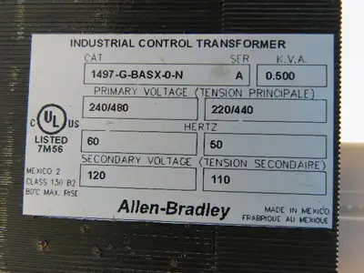 Allen Bradley 1497-G-BASX-0-N/A Transformer 240/480V Pri 120V Sec 500VA Series A