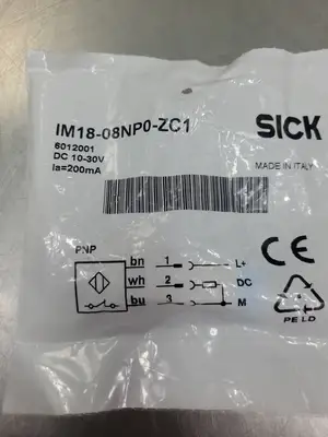 SICK IM18-08NP0-ZC1 Proximity Sensor, 10-30VDC, 200mA. 5E-5/9