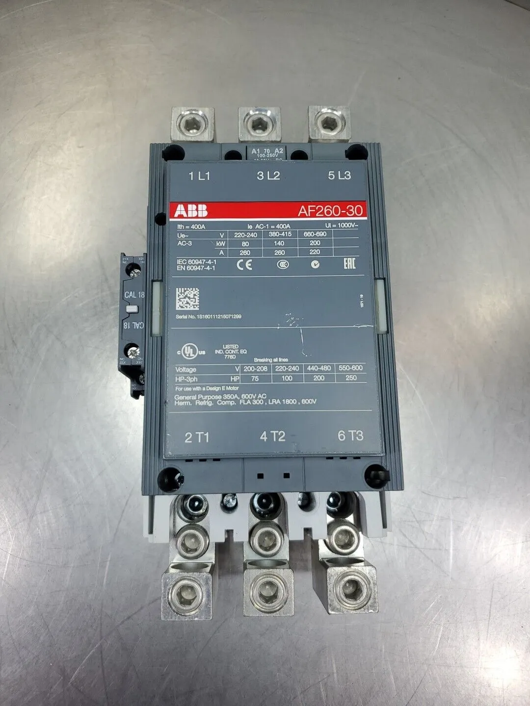 ABB AF260-30 400Amp 3 PH 600 Volt Contactor. 1C-25