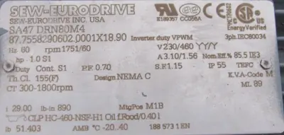 NEW SEW EURODRIVE SA47 DRN80M4 GEARMOTOR 230/460V SA47DRN80M4