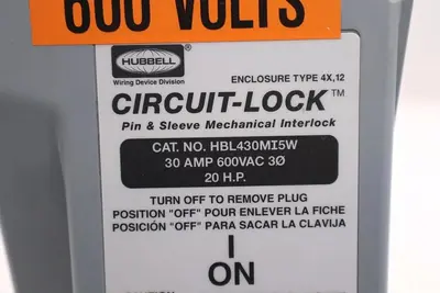 HUBBELL HBL430MI5W WIRING DEVICE CIRCUIT LOCK 30 A 600 V 20 HP #L-215