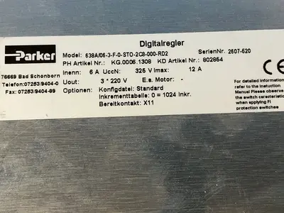Used PARKER 638A/063F0STO2C8000RD2 Servo Drives Ohio US | HGR 24 #1572148