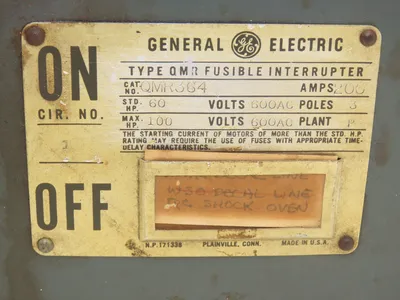 General Electric QMR364 Fusible Interrupter 60A 3Pole 600VAC 100HP