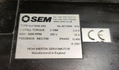 Sem Servo Motor HJ116A6-64S  1159-8888BH High INERTIA Bridgeport EZ vision Haas