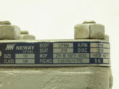 Neway 0.5S1RG10-TFE Swing Valve Class 150 195@400°F Body CF8M 1/2"