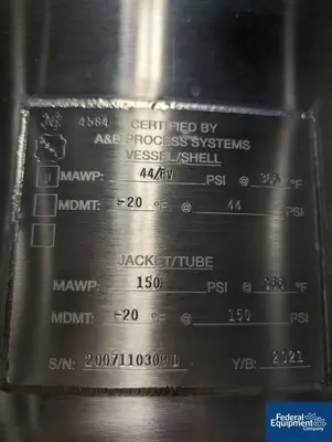 USED A&M Process 500 Liter A&B Process Receiver Tank, 316 S/S, 44/150#