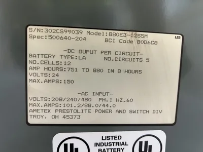 Prestolite 880E3-12S5M Battery Mate 24 VDC Industrial Forklift Battery Charger