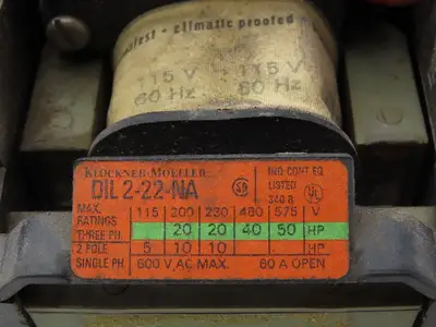 Eaton DIL 2-22-NA Contactor Motor Starter 3-Pole 600v 50Hp 60A Coil 115v