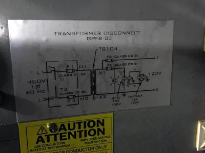 Daykin GPFB-03 Enclosed Transformer Disconnect 1500VA 480V Pri 120V Sec 1PH