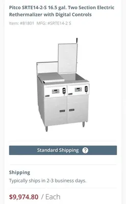 Pitco SRTE14-2-S 16.5 Gal 2 Section 208v 3Ph Elect. Rethermalizer