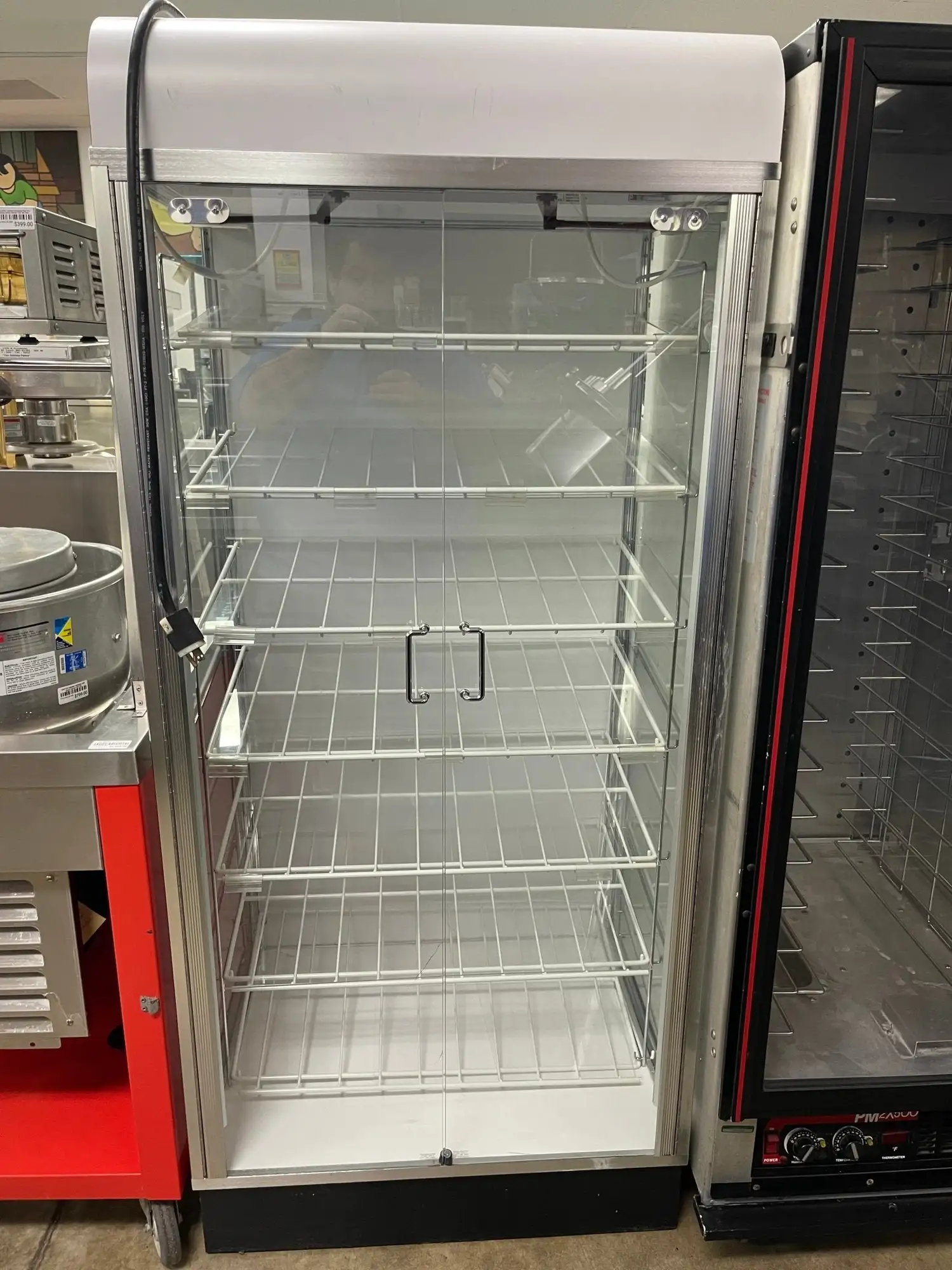 Used Falcon Restaurant Supply Used 70"H Self Closing Glass 2 Door Lighted Display Case 120V Food Displays Illinois US | Falcon Restaurant Supply #1375853