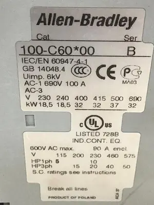 USED ALLEN BRADLEY 100-C60.00 SER B