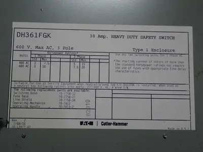 Eaton 30 A Heavy Duty Switch