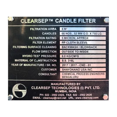 Used Clearsep Technologies 316L Stainless Steel Candle Filter
