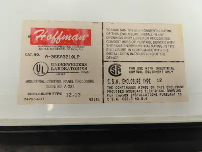 Hoffman A36SA3210LP Electrical Enclosure 36x32x10" Back Plate 30A Disconnect