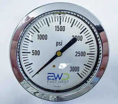 New | in-Stock SPAN 3,000 PSI LIQUID-FILLED 4" PANEL-MOUNT PRESSURE GAUGE Air Compressor Parts Pennsylvania US | East West Machinery & Drilling #1573876