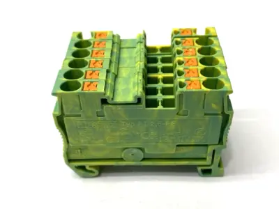 USED PHOENIX CONTACT GROUND TERMINAL BLOCK GREEN/YELLOW PT 2,5-PE LOT OF 6