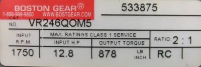 USED BOSTON GEAR VR246QOM5 SPIRAL BEVEL GEARBOX 2:1