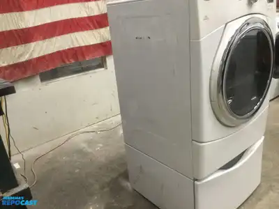 USED WHIRLPOOL DUET STEAM ELECTRIC DRYER ON STORAGE PEDESTAL HIGH EFFICIENCY ENERGY STAR