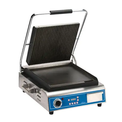 Globe GPGS14D Commercial Panini Press w/ Cast Iron Grooved Top/Smooth Bottom Plates, 120v