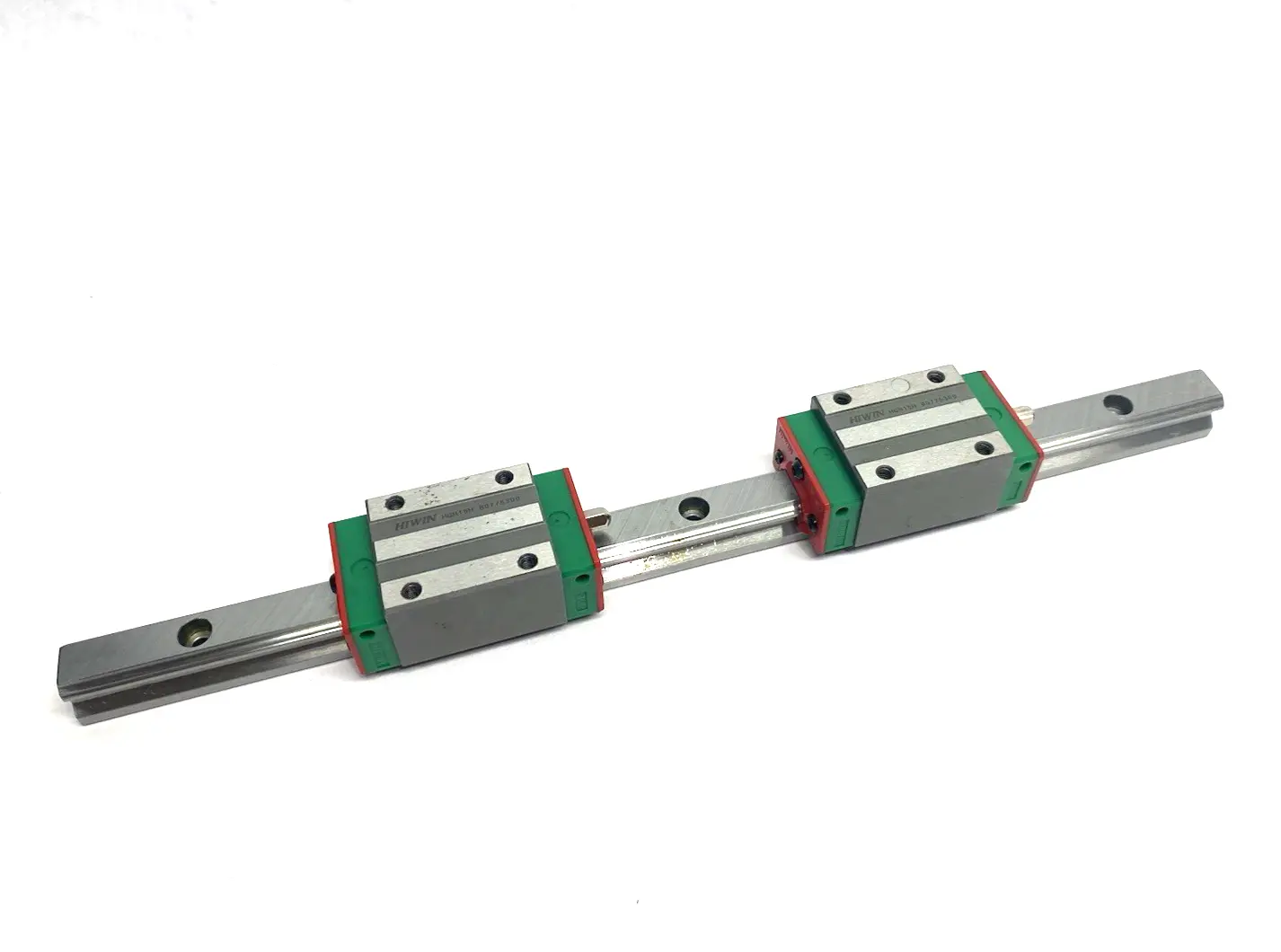 USED HIWIN LINEAR GUIDEWAY BLOCK AND RAIL, 2-BLOCKS, 300MM RAIL