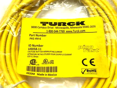 PKG 4M-6 | Turck  Single Ended Cordset 6m Length U0058-11 - New