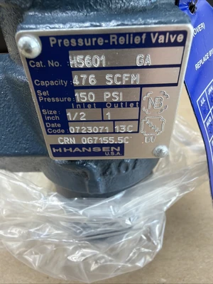 New Hansen H5601 1/2" x 1" 150PSIG 476 SCFM Pressure Relief Valve Warranty 🇺🇸
