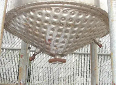 SPC5993  Tank 500 gallon vertical tank, Stainless Steel, 90 psi @ 330° F dimple jacket, conical