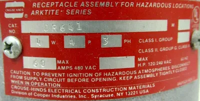NEW CROUSE HINDS DR641 RECEPTACLE