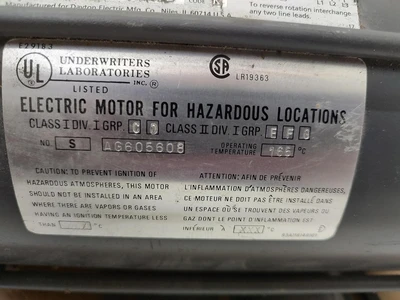 3N334C DAYTON 2HP Hazardous Locations 1740 RPM 145T Frame 3PH 230/460 TESTED