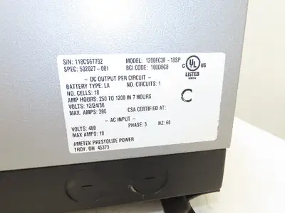 Ametek 1200EC3F Eclipse II Plus Forklift Battery Charger 12/24/36V 1200Ah 480V