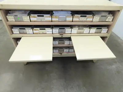 Modular Industrial Storage Cabinet 20 Drawer 61.5x38x34.5" Vintage 17x10" Trays