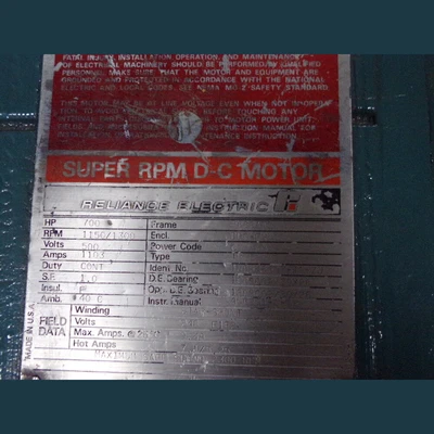 Reliance Electric 700 HP Super RPM D-C Motor