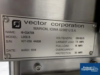 USED Vector Vector Coating Pan, Model LDCS 3, S/S