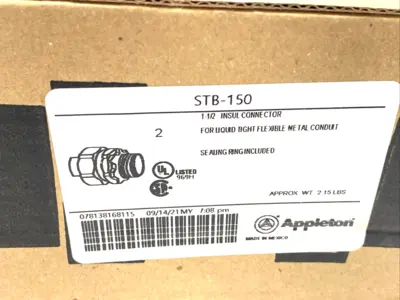 STB-150,STB150,STB 150 | Appleton STB-150 Liquidtight Connector With Insulated Throat, 1-1/2" STB150 2PK - New – Open box