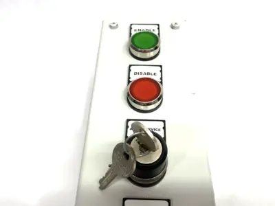 None | Operator Pushbutton Enclosure Control Assembly, Enable, Disable, E-Stop, Key - Used