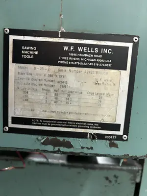 Used 1998 WF WELLS B-25-2 Horizontal Band Saws Indiana US | Aucto #1418299