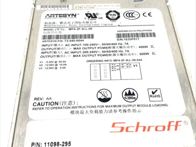 11098-295,MP4-2F-4LL-00,73-540-6044,4-086-03-0262 | Artesyn MP4-2F-4LL-00 MVP AC/DC Converter 240VAC 5.2V 60A 12V 10A 12V 4A 600W - Used