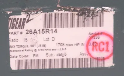 NEW DODGE 26A15R14 TIGEAR 2 GEAR REDUCER 15:1 RATIO