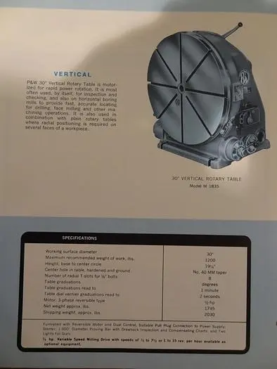 Used PRATT & WHITNEY M-1835 30" VERTICAL ROTARY TABLE Rotary Tables Michigan US | Aucto #1334460