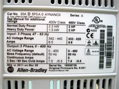 USED Allen-Bradley 20A D5P0A0AYNANC0