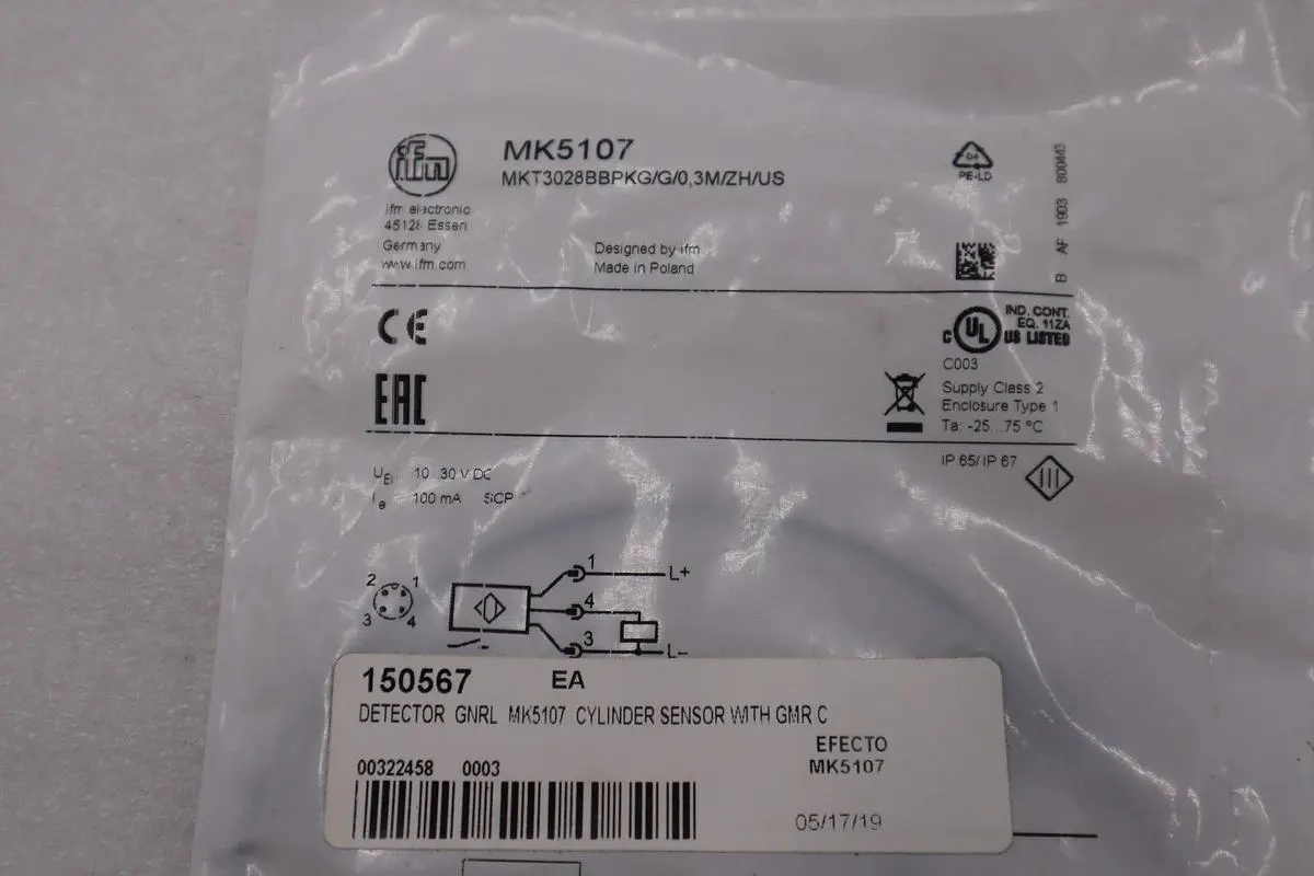 EFECTOR MK5107/ MKT3028BBPKG/G/0,3M/ZH/US SENSOR STOCK H1645A