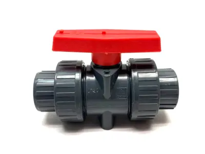 Double Union PVC Ball Valve, PN10, Gray, Threaded to Slip Sockets - New Other